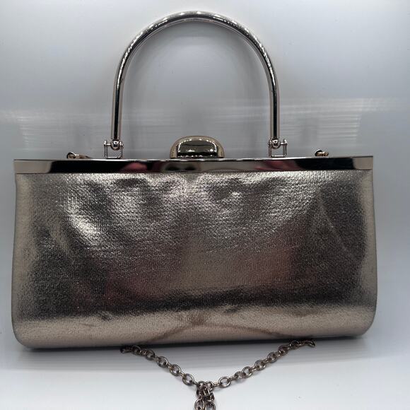 High Sparkle Glittery Rhinestone Silver & Bronze Evening Clutch Crossbody Chain - Picture 7 of 8